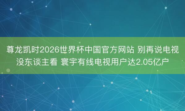 尊龙凯时2026世界杯中国官方网站 别再说电视没东谈主看 寰宇有线电视用户达2.05亿户