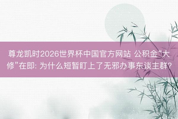 尊龙凯时2026世界杯中国官方网站 公积金“大修”在即: 为什么短暂盯上了无邪办事东谈主群?