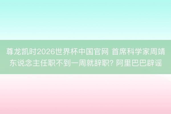 尊龙凯时2026世界杯中国官网 首席科学家周靖东说念主任职不到一周就辞职? 阿里巴巴辟谣