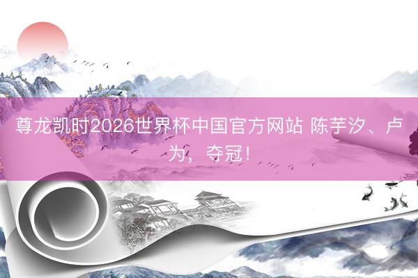 尊龙凯时2026世界杯中国官方网站 陈芋汐、卢为，夺冠！